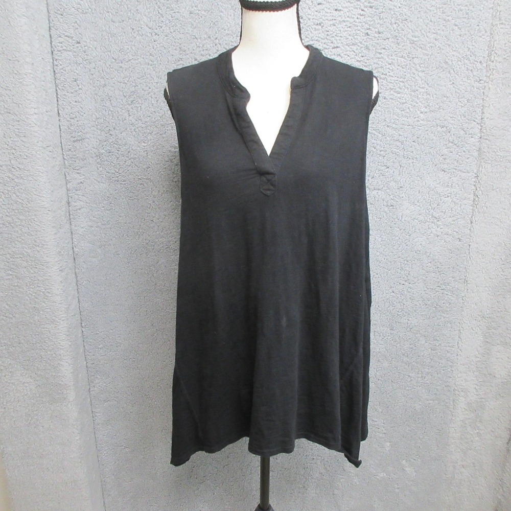 Chicos Lagenlook Swing Tunic Top Women L Black Sleeveless Flowy Relaxed Casual